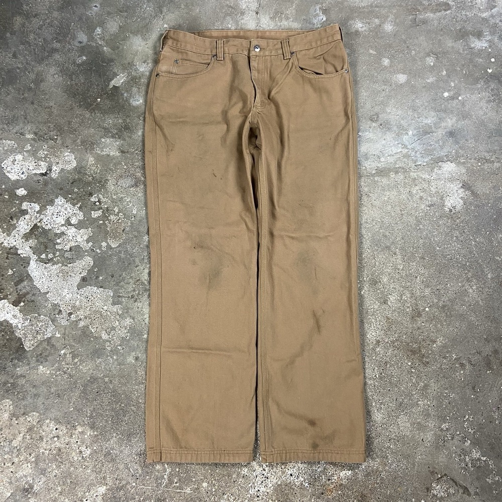 Duluth Trading Canvas Pants Size 38x34 Tan Relaxed Straight Fit Work Wear